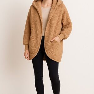 Nordic Beach Cozy Hoodie Wrap Jacket Sherpa Teddy Fleece Tan | One Size Original